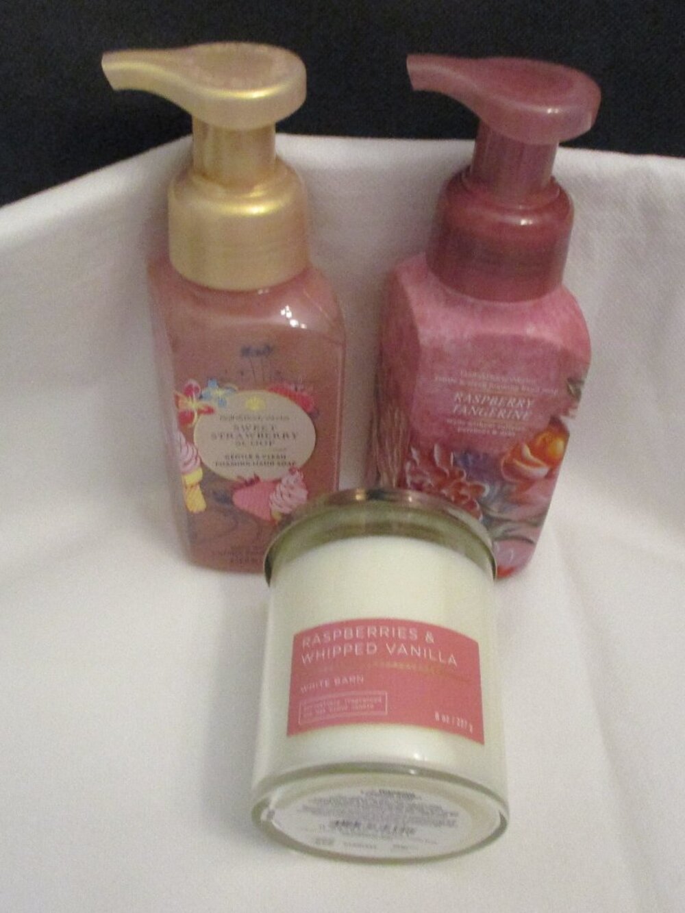 Bath & Body Works 3 Raspberry/Strawberry bundle - candle & 2 hand soaps